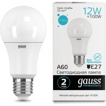 Лампа GAUSS ELEMENTARY A60 12W 1150lm 4100K E27 LED Лампа GAUSS ELEMENTARY A60 12W 1150lm 4100K E27 LED