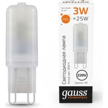 Лампа GAUSS ELEMENTARY G9 AC220-240V 3W 240LM 3000K пластик LED 1/10/200 Лампа GAUSS ELEMENTARY G9 AC220-240V 3W 240LM 3000K пластик LED 1/10/200