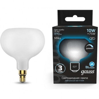 Лампа GAUSS FILAMENT А190 10W 890lm 4100К Е27 milky диммируемая LED