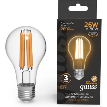 Лампа GAUSS FILAMENT А70 26W 2600lm 2700К Е27 LED Лампа GAUSS FILAMENT А70 26W 2600lm 2700К Е27 LED