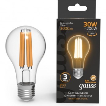 Лампа GAUSS FILAMENT А70 30W 3000lm 2700К Е27 LED Лампа GAUSS FILAMENT А70 30W 3000lm 2700К Е27 LED