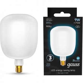 Лампа GAUSS FILAMENT V140 9W 890lm 4100К Е27 milky LED Лампа GAUSS FILAMENT V140 9W 890lm 4100К Е27 milky LED