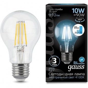 Лампа GAUSS LED BLACK FILAMENT A60 E27 10W 4100К STEP DIMMABLE