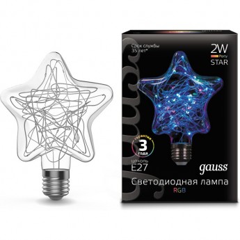 Лампа GAUSS LED VINTAGE BLACK FILAMENT STAR 2W E27 RGB 1/5/40