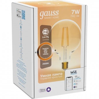 Лампа GAUSS SMART HOME FILAMENT G95 7W 740lm 2500К E27 диммируемая LED Лампа GAUSS SMART HOME FILAMENT G95 7W 740lm 2500К E27 диммируемая LED