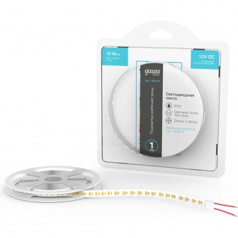 Лента GAUSS BASIC LED 2835/120 12V 10W/m 700lm/m 4000K 8mm IP20 2m 1/100 Лента GAUSS BASIC LED 2835/120 12V 10W/m 700lm/m 4000K 8mm IP20 2m 1/100