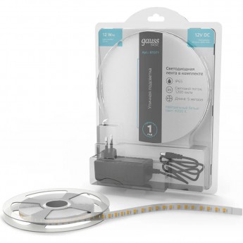 Лента GAUSS BASIC LED 2835/120 12V 12W/m 1200lm/m 4000K 8mm IP65 5m 1/50 Лента GAUSS BASIC LED 2835/120 12V 12W/m 1200lm/m 4000K 8mm IP65 5m 1/50