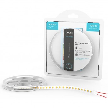 Лента GAUSS BASIC LED 2835/120 12V 14,4W/m 1400lm/m 4000K 8mm IP20 3m Лента GAUSS BASIC LED 2835/120 12V 14,4W/m 1400lm/m 4000K 8mm IP20 3m