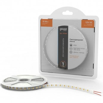 Лента GAUSS BASIC LED 5050/60 12V 10W/m 700lm/m 3000K 10mm IP65 3m Лента GAUSS BASIC LED 5050/60 12V 10W/m 700lm/m 3000K 10mm IP65 3m
