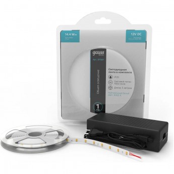 Лента GAUSS BASIC в комплекте LED 2835/240 12V 14,4W/m 1600lm/m 4000K 10mm IP20 5m