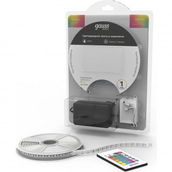 Лента GAUSS BASIC в комплекте LED 5050/60 12V 10W/m 700lm/m RGB 10mm IP20 3m