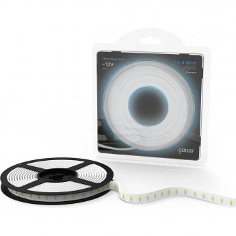 Лента GAUSS BLACK LED 5050/60-SMD 14.4W 12V DC холодный белый (блистер 5м) 1/50