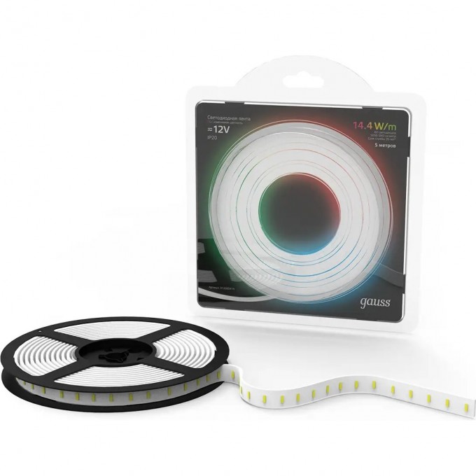 Лента GAUSS LED 5050/60-SMD 14.4W 12V DC RGB (блистер 5м) 312000414