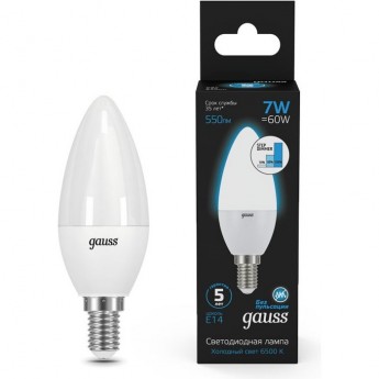 Светодиодная лампа GAUSS BLACK Свеча 7W 550LM 6500К E14 LED1/10/100 шаг. диммирование