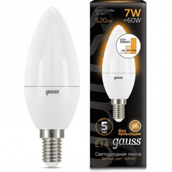 Светодиодная лампа GAUSS LED BLACK CANDLE E14 7W 3000К STEP DIMMABLE